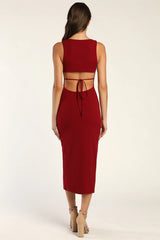 Sultry Elegance Wine Red Cutout Bodycon Midi Dress