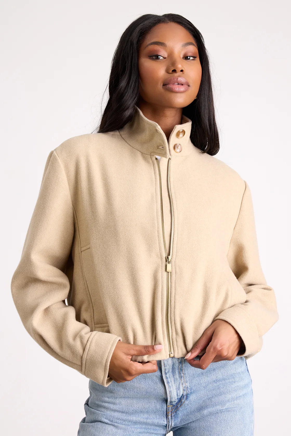 Jinora Light Grey Zip-Front Bomber Jacket