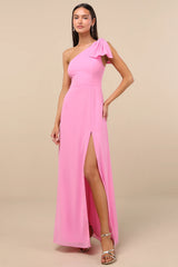 Simply Brilliant Black One-Shoulder Bow Maxi Dress