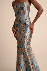 Gowning Around Mauve Floral Jacquard Strapless Maxi Dress