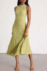 Danalee Lime Green Abstract Floral Embroidered Midi Dress