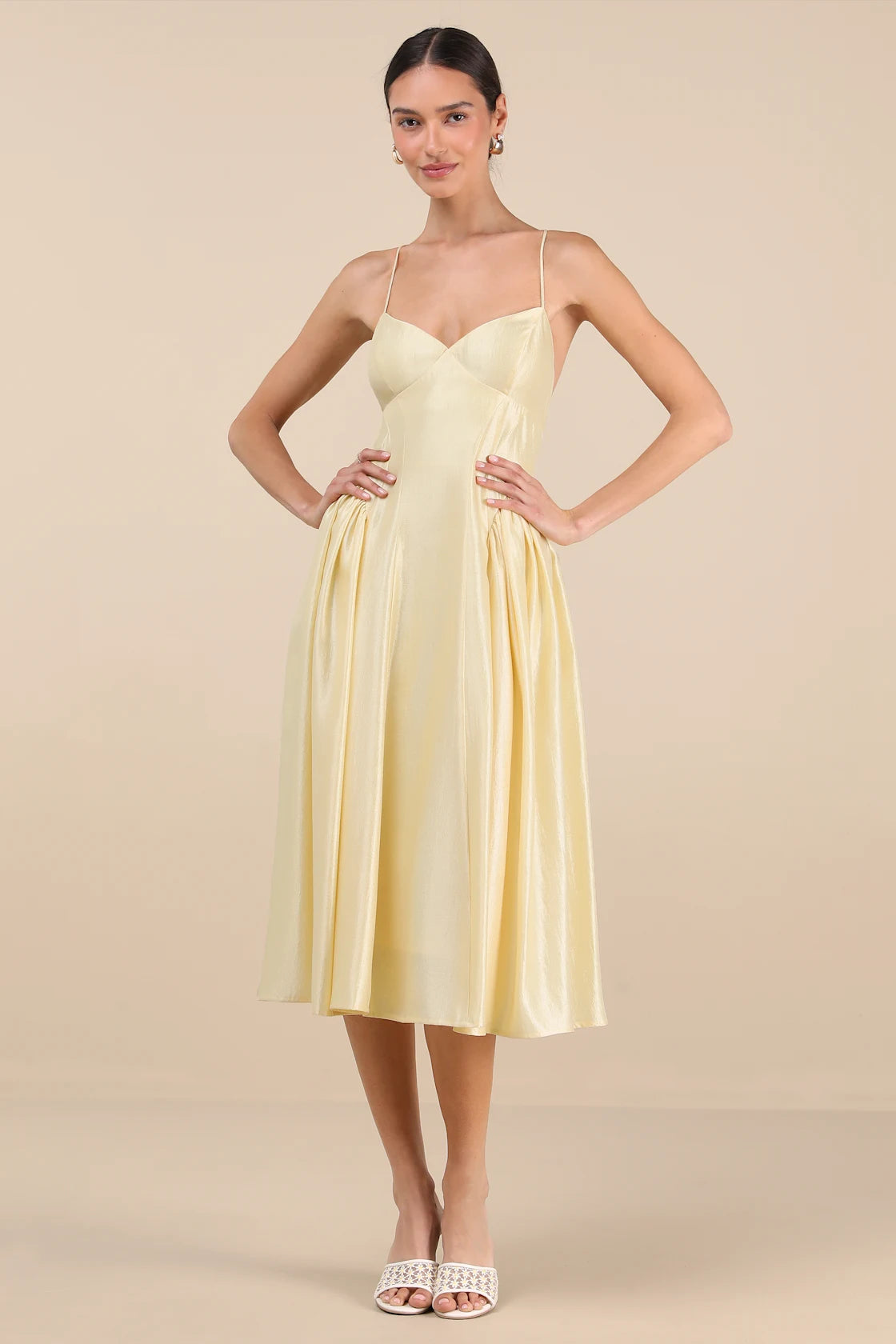 Paride Shiny Coral Gathered Lace-Up Midi Dress