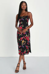 Garden Sensation Black Floral Burnout Sleeveless Midi Dress