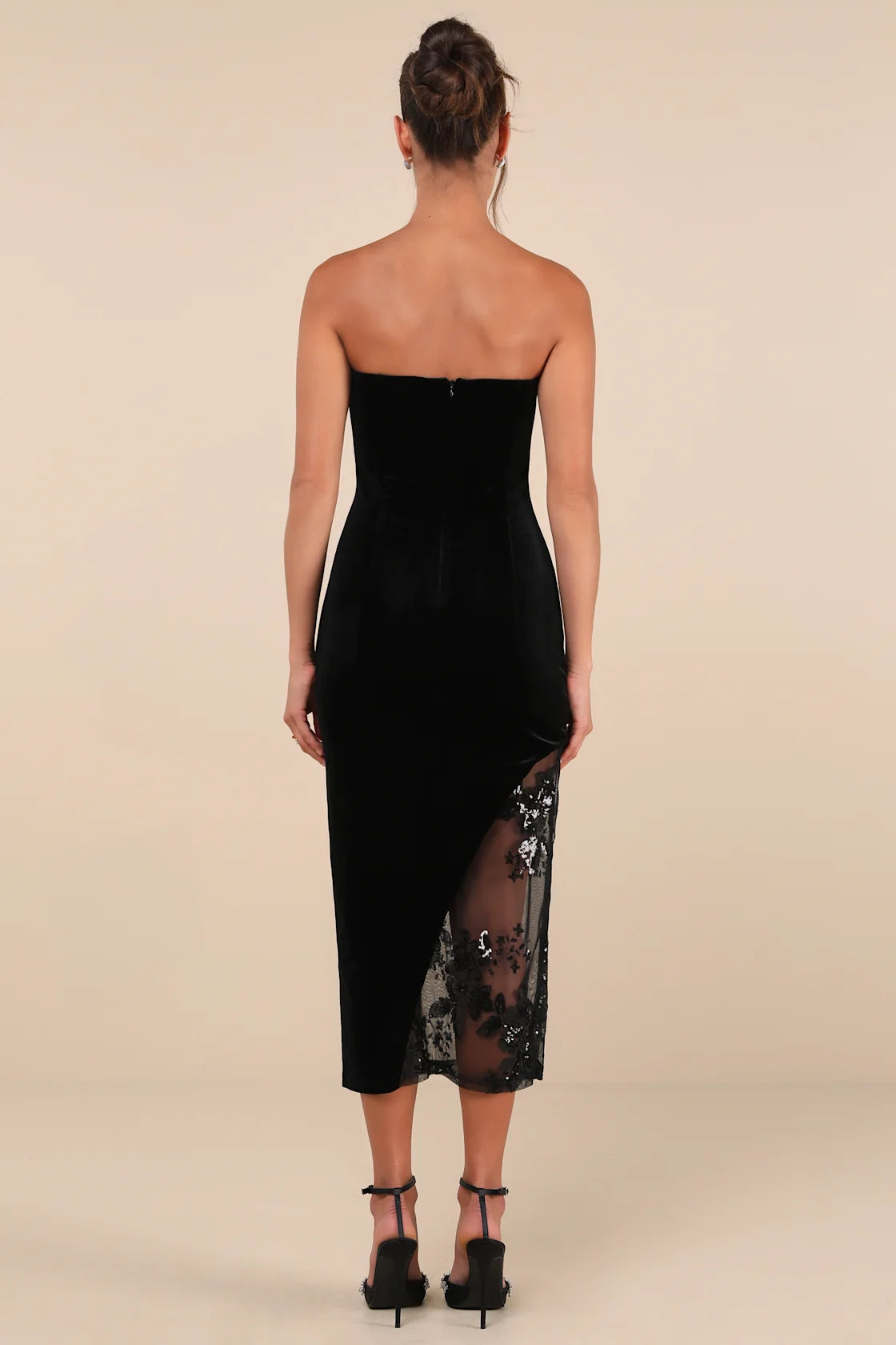 Feeling So Luxe Emerald Velvet Mesh Sequin Strapless Midi Dress