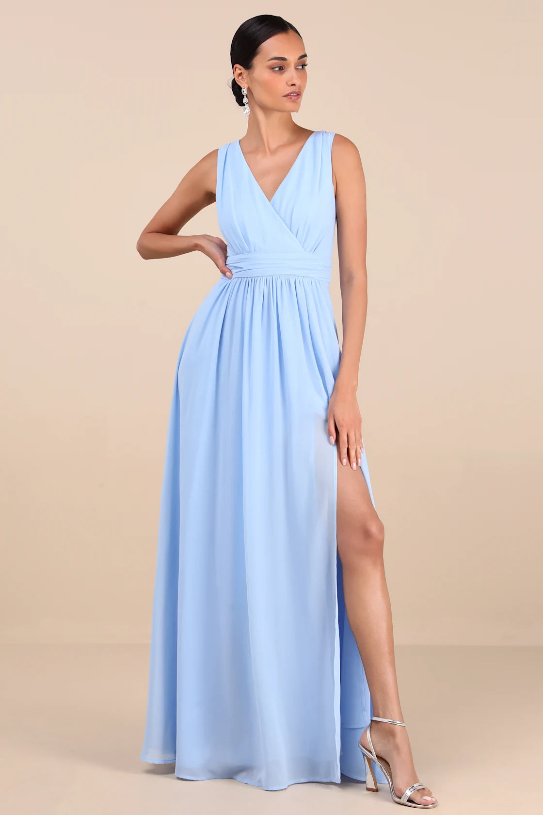 Thoughts of Hue Light Blue Surplice Maxi Dress