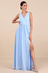 Thoughts of Hue Light Blue Surplice Maxi Dress
