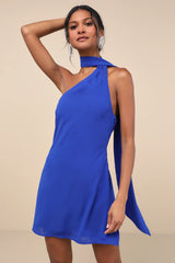 Isloda Pink One-Shoulder Backless Sash Mini Dress