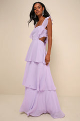 Elegant Event Navy Ruffled Tie-Back Tiered Maxi Dress