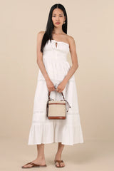 Sylvana White Textured Strapless Midi Dress