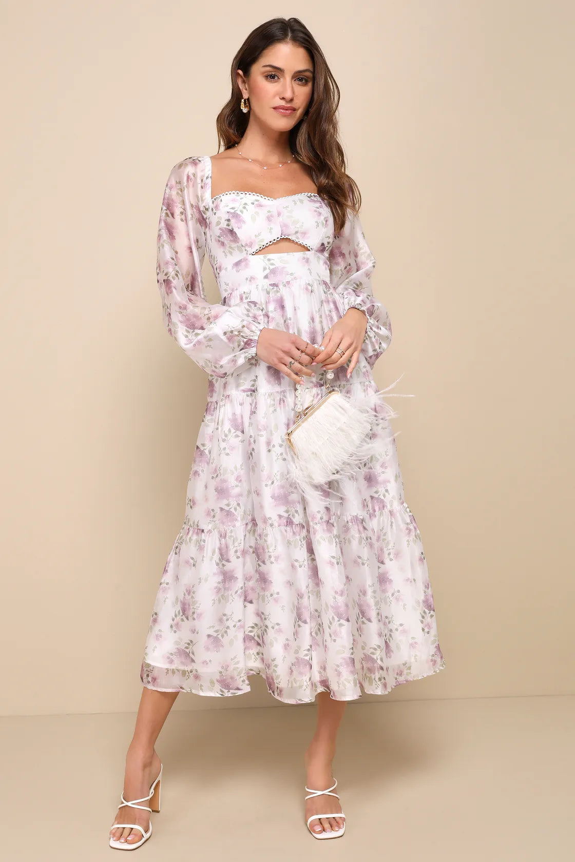 Radiant Afternoon Ivory Floral Cutout Tiered Midi Dress