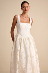 Corsen Ivory Floral Jacquard Corset A-Line Maxi Dress