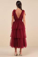 Flawless Arrival Navy Blue Tulle Tie-Strap Tiered Maxi Dress