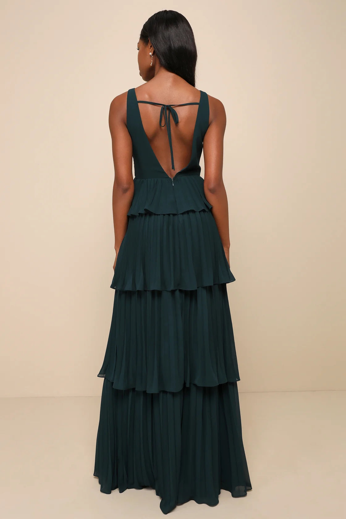Mesmerizing Essence Navy Pleated Backless Tiered Maxi Dress