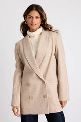 Alvynna Heathered Beige Double-Breasted Coat