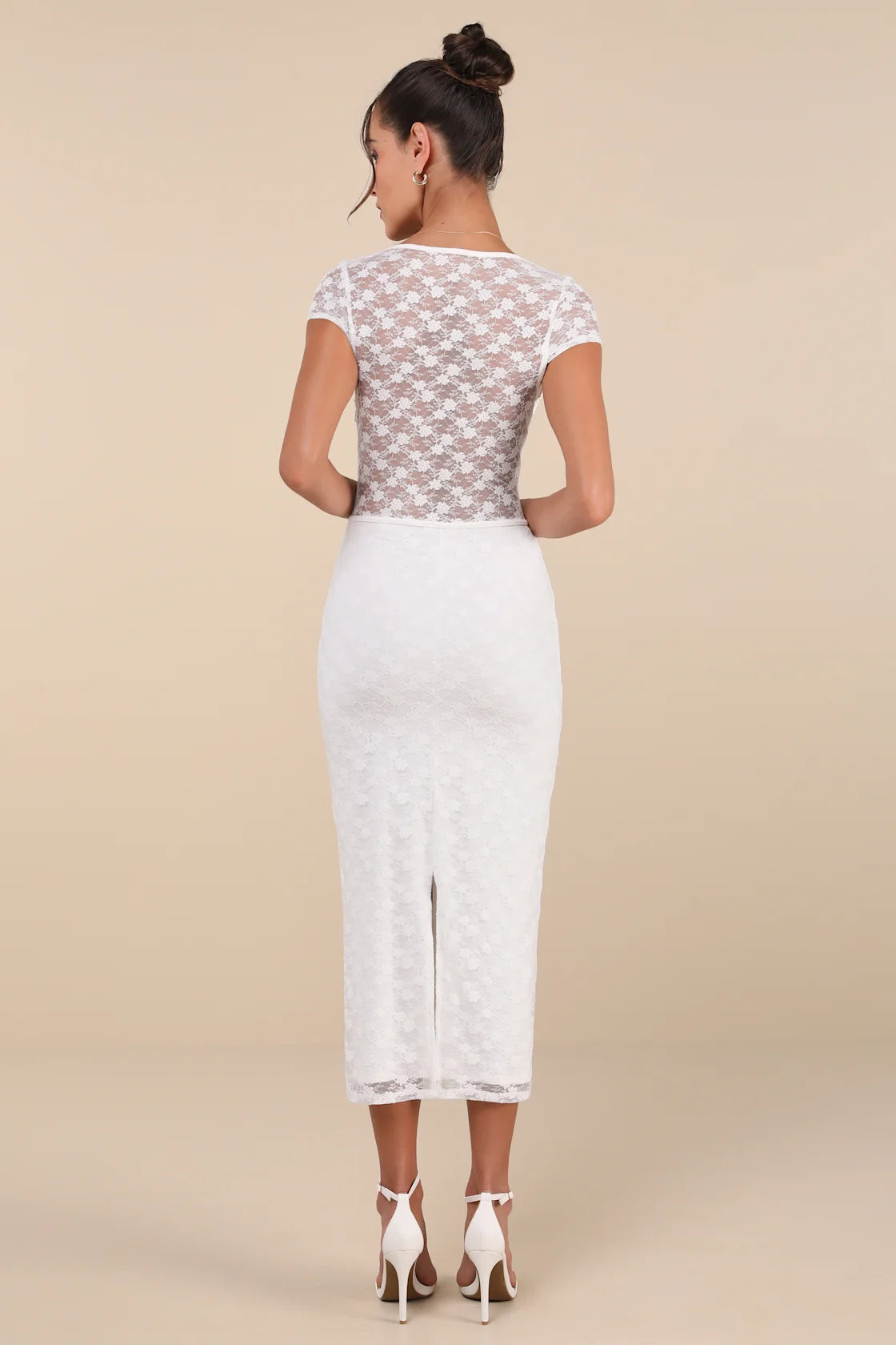 Flirtatious Presence White Sheer Lace Bustier Midi Dress