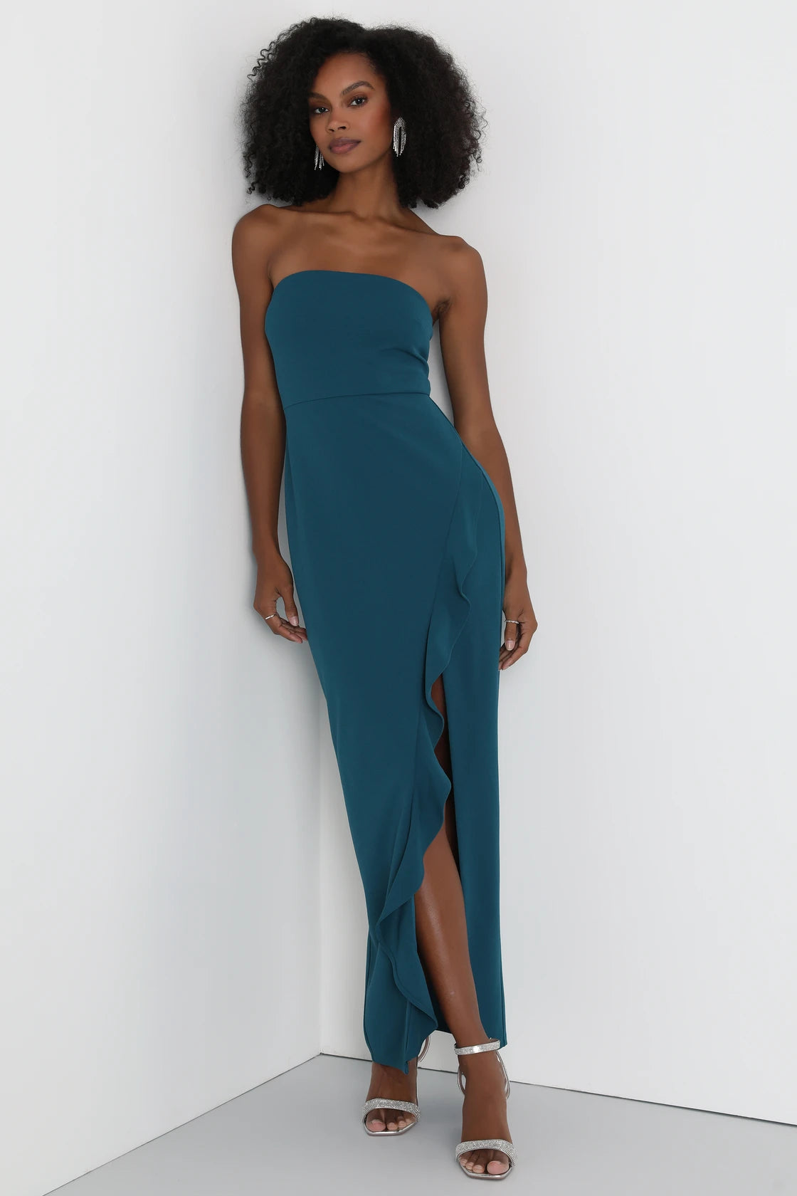 After Hours Black Strapless Ruffled Maxi Dress