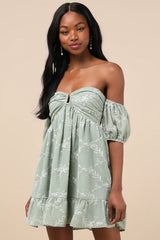 Cutest Icon Navy Embroidered Off-the-Shoulder Mini Dress