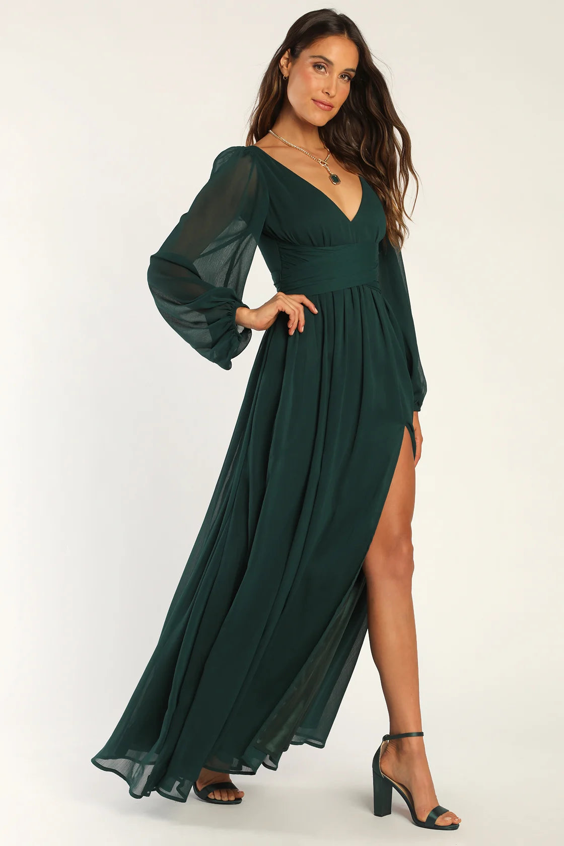 Enchant My Love White V-Neck Long Sleeve Maxi Dress