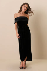 I'm Enchanted Red Velvet Off-the-Shoulder Maxi Dress