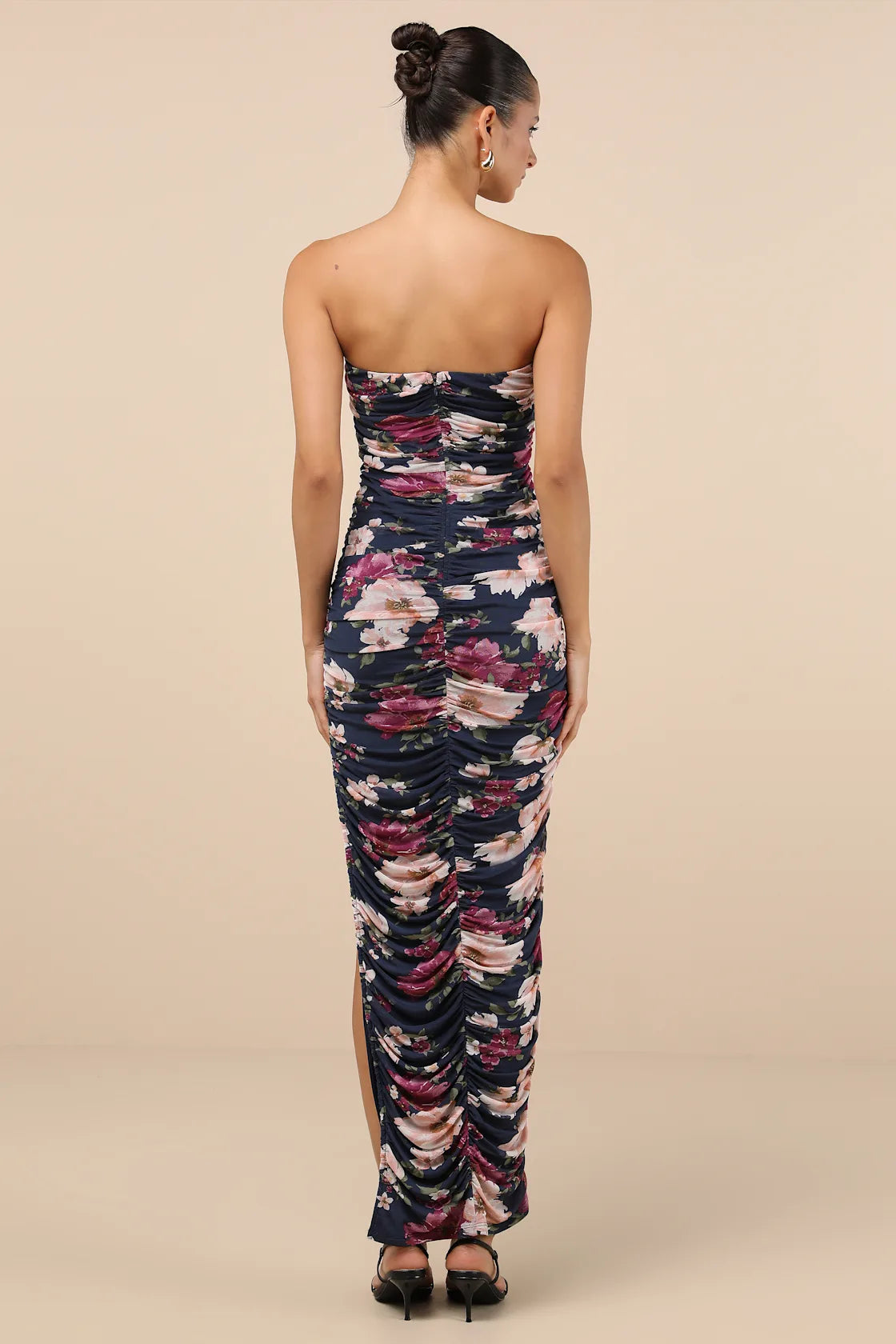 Averie Navy Floral Mesh Strapless Maxi Dress