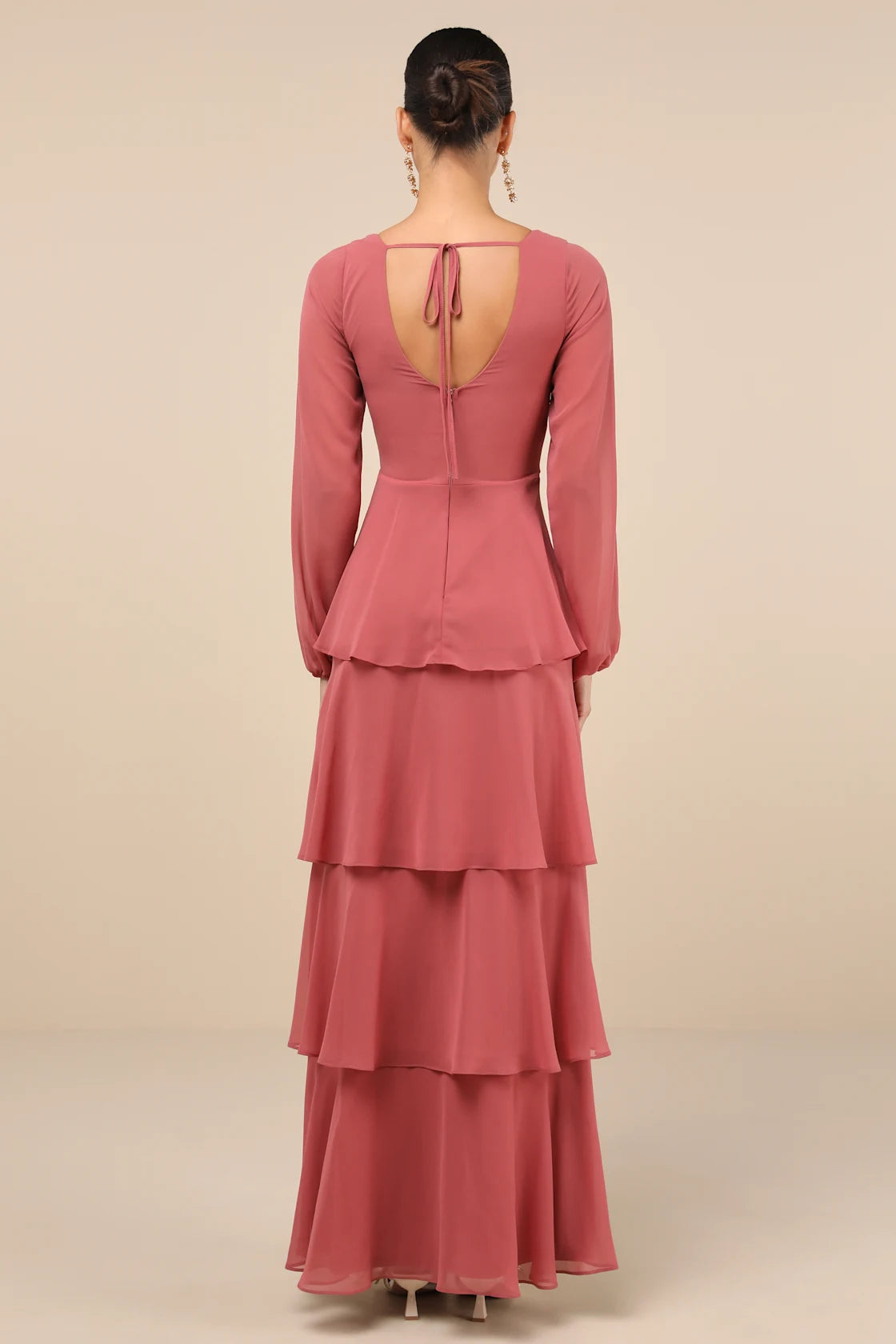Flawless Excellence Rusty Rose Tiered Long Sleeve Maxi Dress