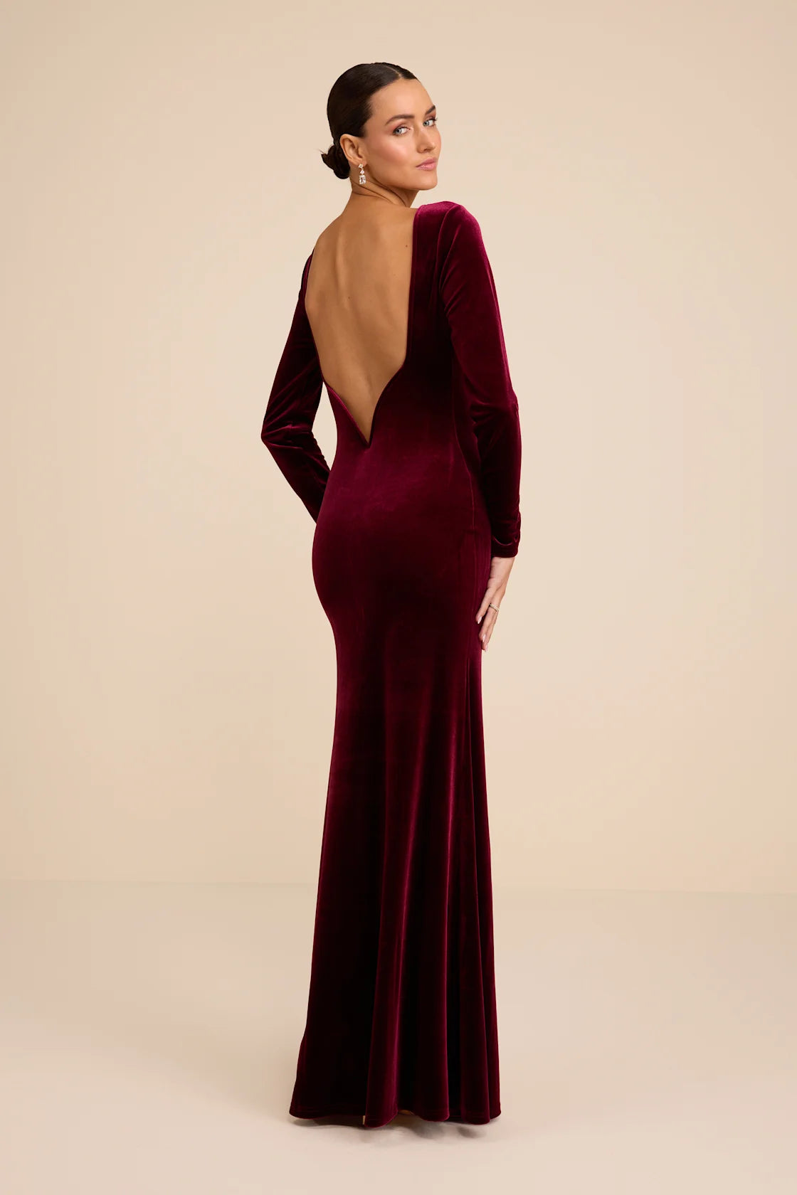 Rabeya Burgundy Velvet Backless Mermaid Maxi Dress