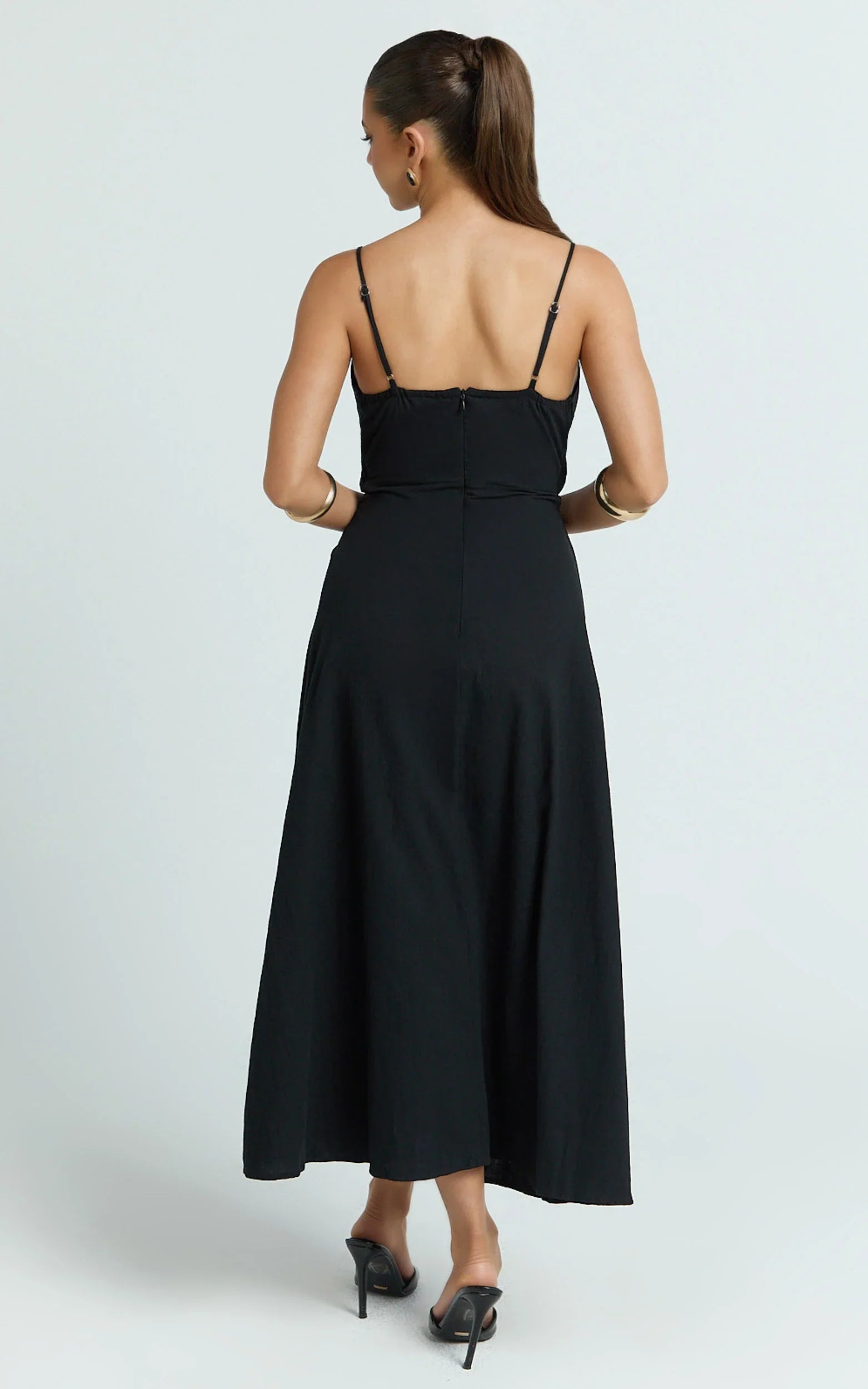 Daphne Maxi Dress - Gathered Cut Out A Line Dress in Black