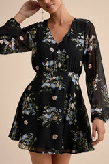 Always Your Black Floral Print Long Sleeve Skater Dress