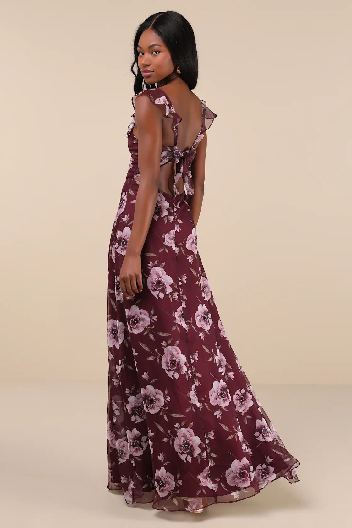 Sweetest Entrance Light Blue Floral Ruffled Tie-Back Maxi Dress