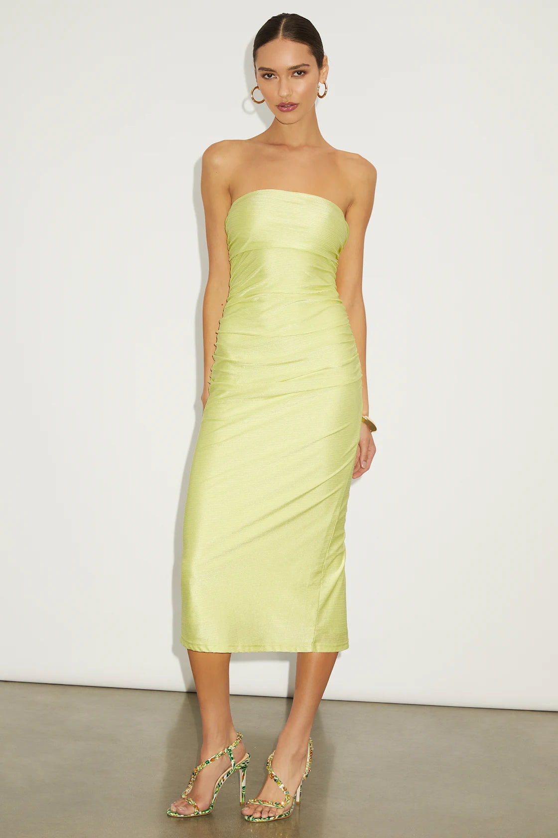 Gorgeous Reputation Dark Green Strapless Ruched Midi Dress