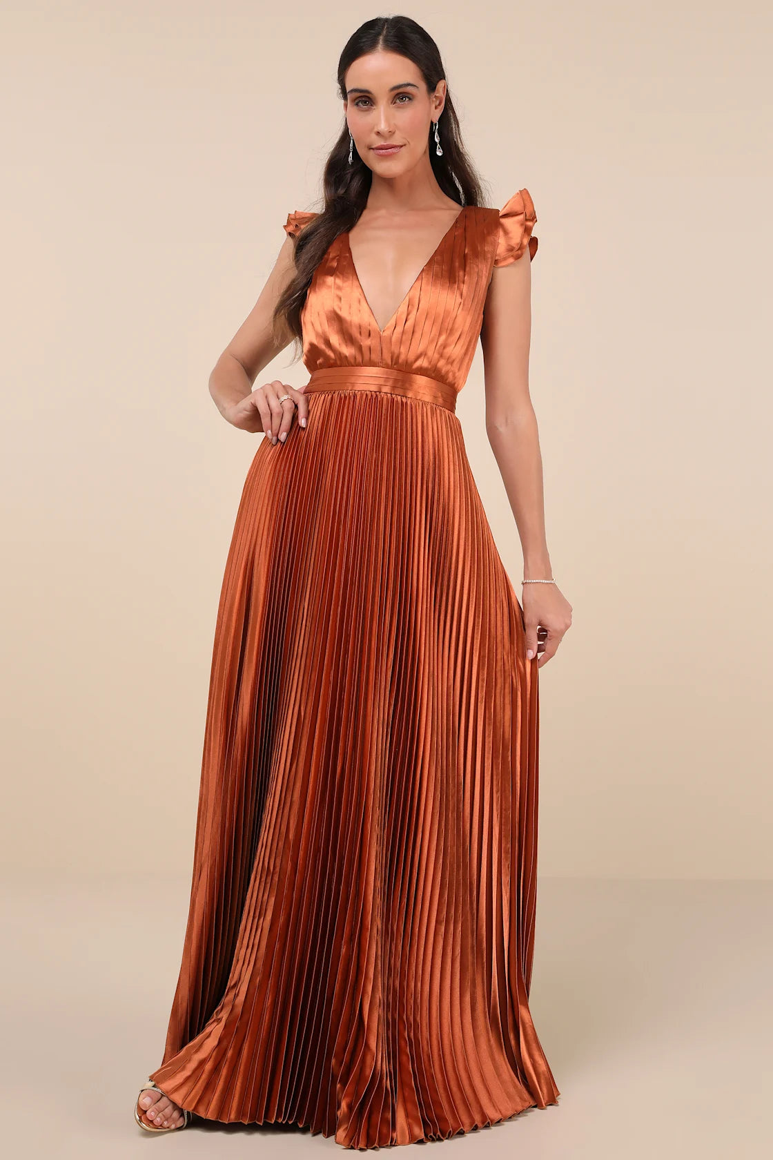 Exceptional Drama Sage Green Satin Lace-Up Pleated Maxi Dress