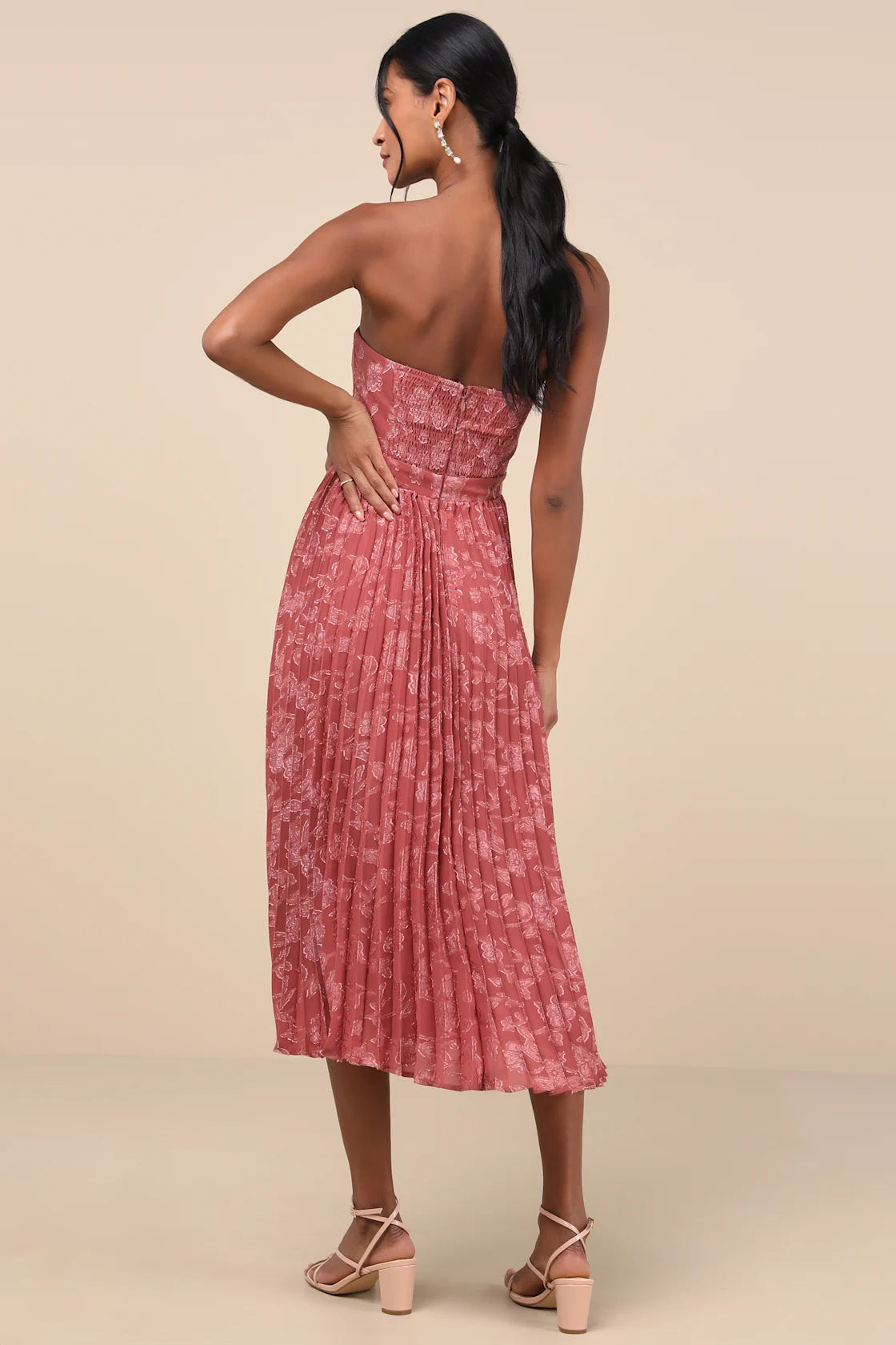 Perfectly Stunning Emerald Jacquard Strapless Midi Dress
