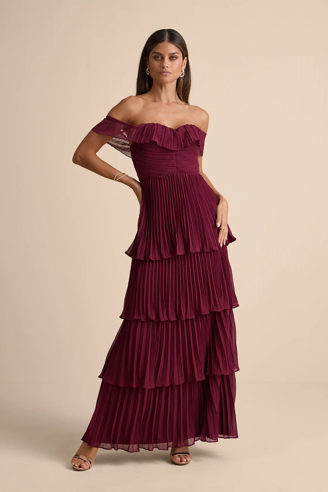 Always Remarkable Black Pleated Off-the-Shoulder Maxi Dress