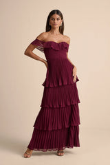 Always Remarkable Black Pleated Off-the-Shoulder Maxi Dress