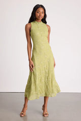 Danalee Lime Green Abstract Floral Embroidered Midi Dress