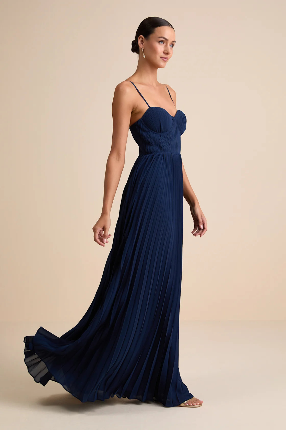 Admirable Elegance Light Pink Pleated Bustier Maxi Dress