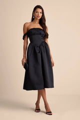 Coquette Essence Pink Satin Off-the-Shoulder Lace-Up Midi Dress
