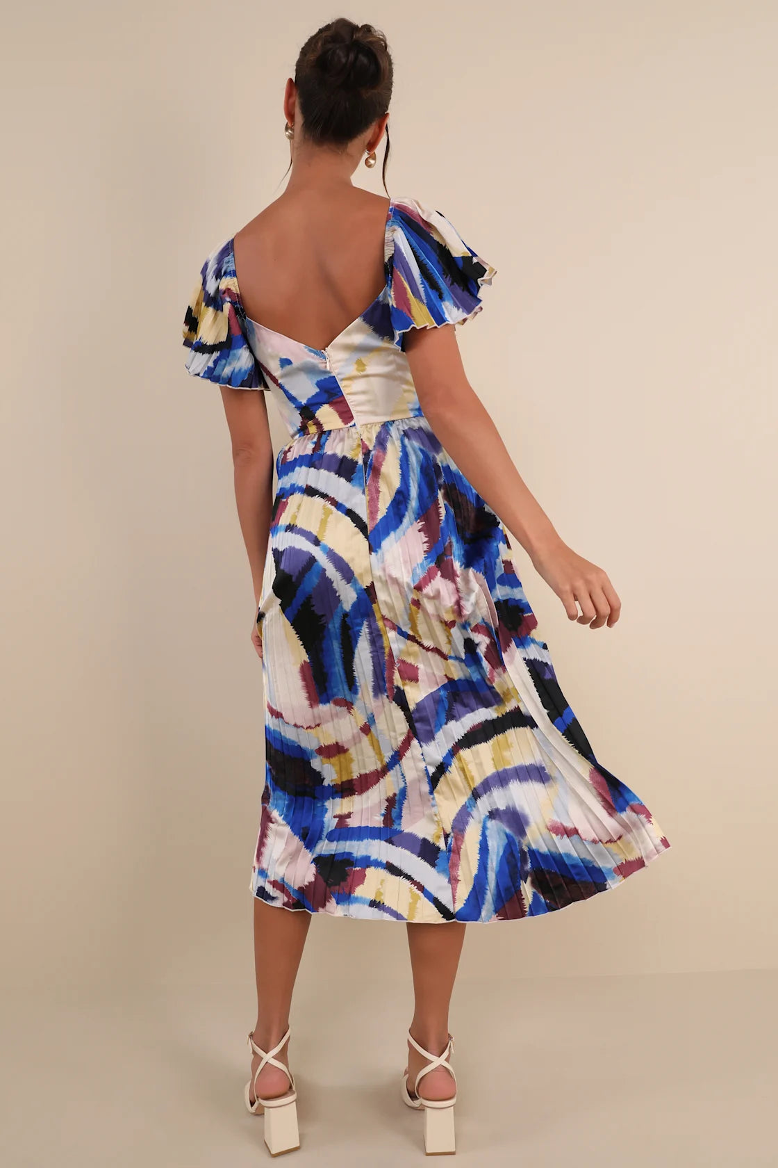 Authentically Yours Yellow Multi Abstract Print Satin Midi Dress