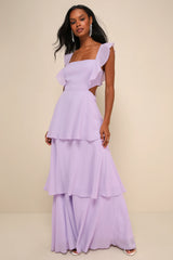 Elegant Event Navy Ruffled Tie-Back Tiered Maxi Dress