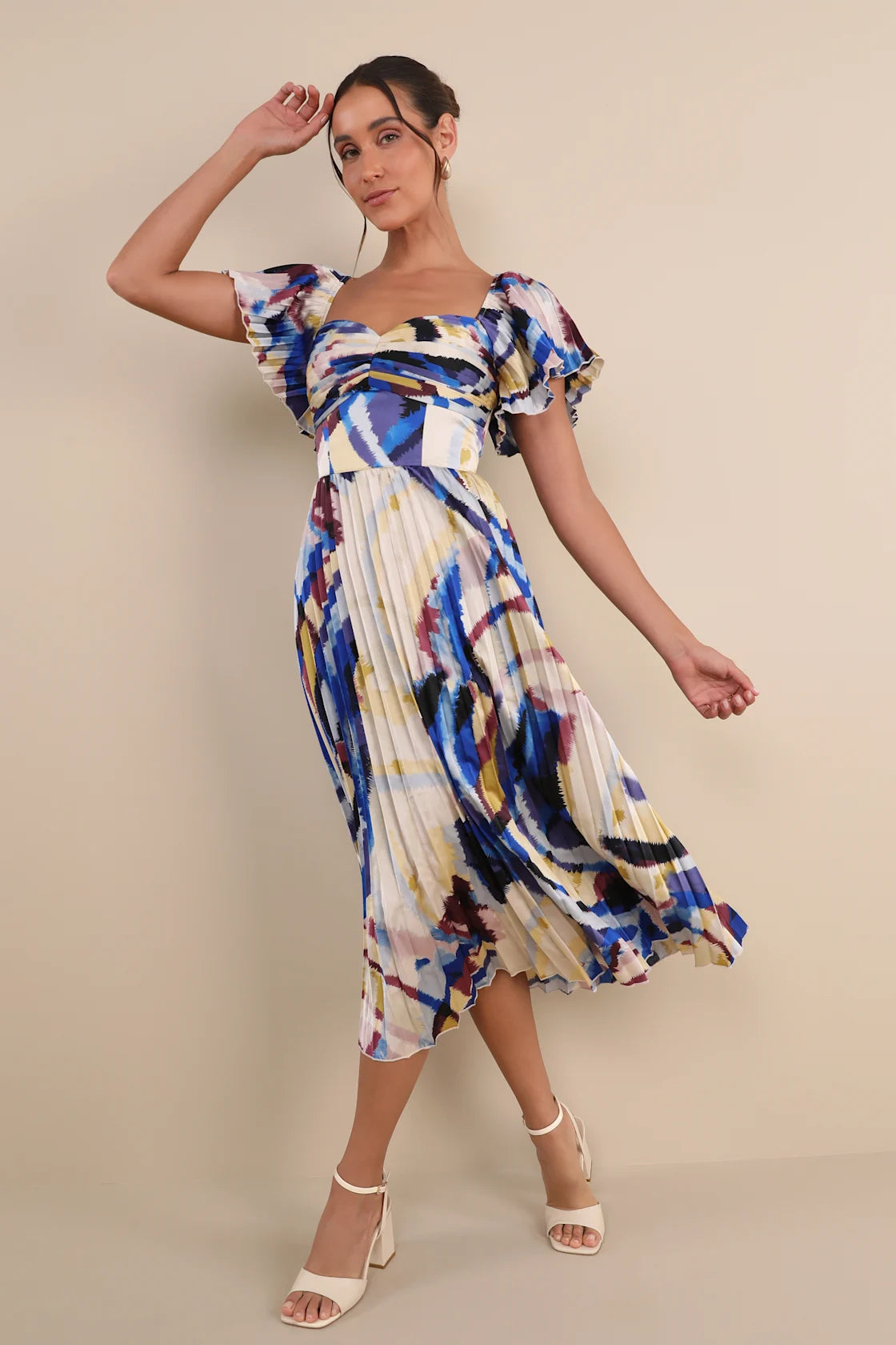 Authentically Yours Yellow Multi Abstract Print Satin Midi Dress