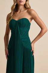 Narasha Emerald Green Pleated Strapless Maxi Dress