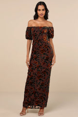 Confidently Impressive Blue Velvet Off-the-Shoulder Maxi Dress