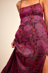 Jasiel Burgundy Jacquard Lace-Up Tiered Maxi Dress