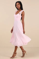 Sophisticated Charisma Navy Blue Tie-Strap A-Line Midi Dress