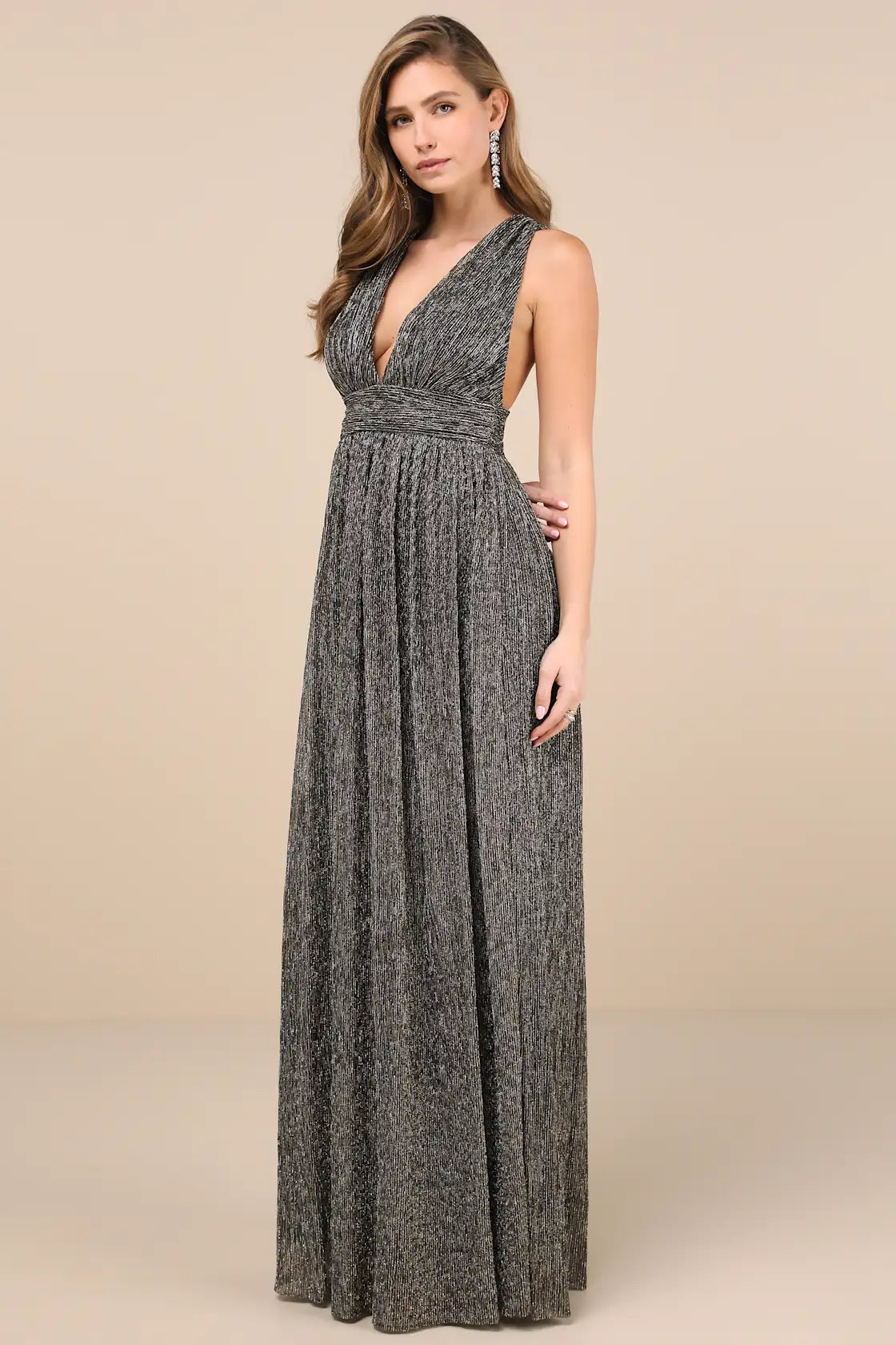 Looking Radiant Black and Gold Metallic Maxi Dress