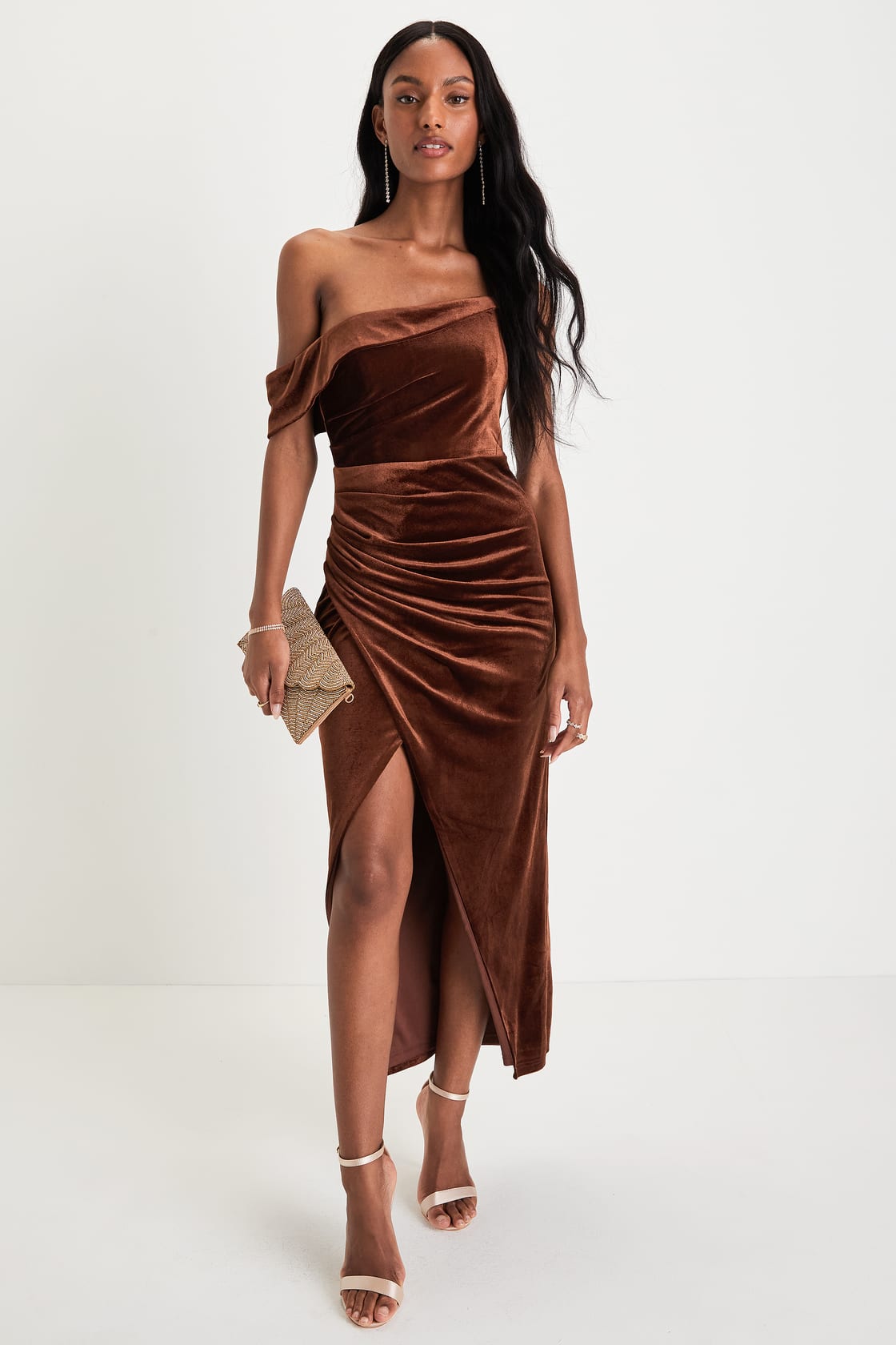 Showing Off a Little Navy Velvet Asymmetrical Tulip Midi Dress