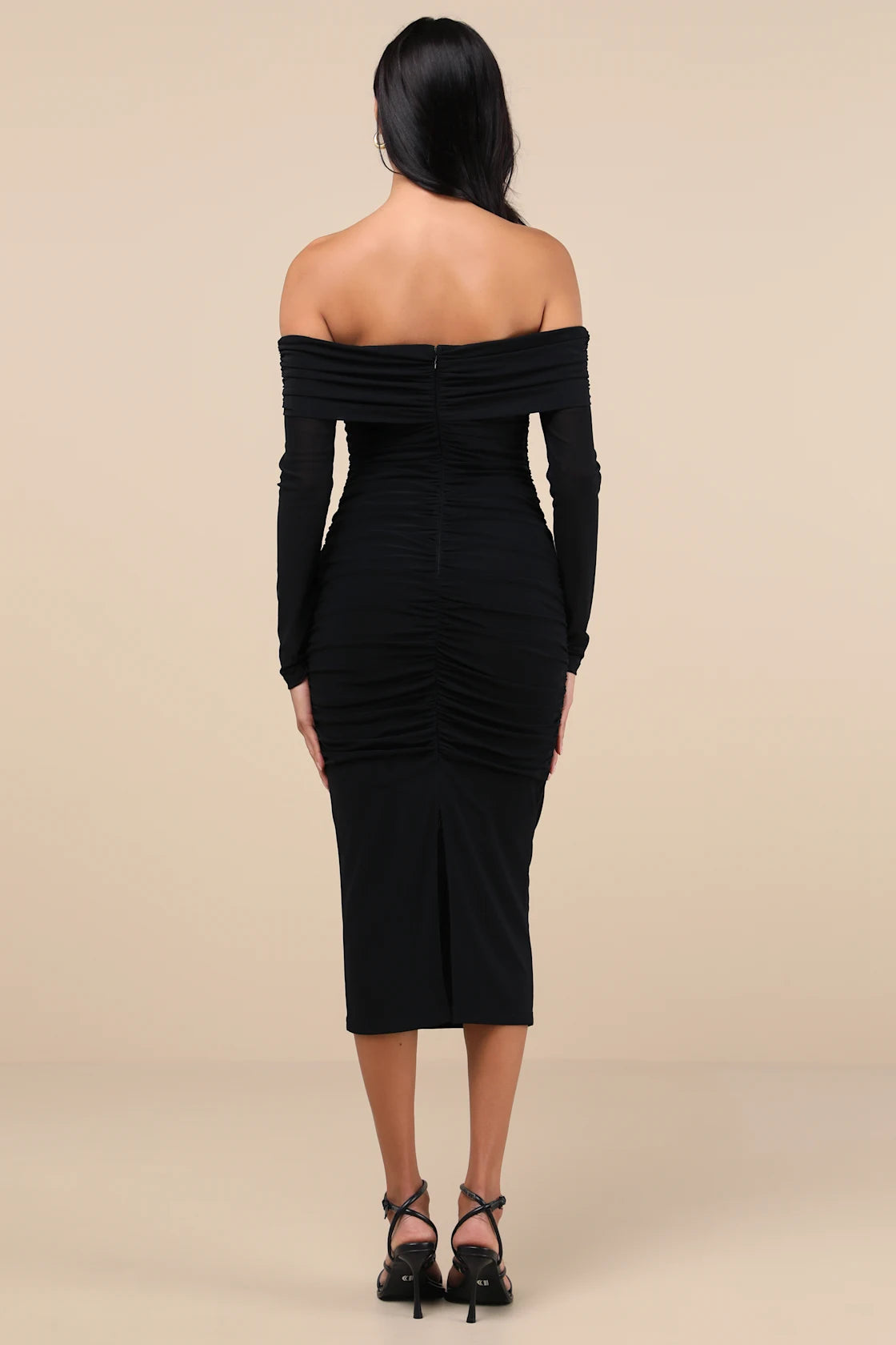 Valda Aqua Blue Mesh Ruched Off-the-Shoulder Midi Dress