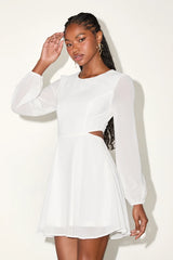 Garden Bliss Black Long Sleeve Cutout Mini Dress
