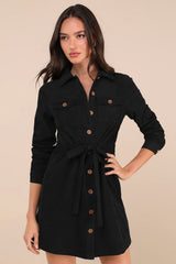 Simple Affection Brown Corduroy Mini Dress With Pockets