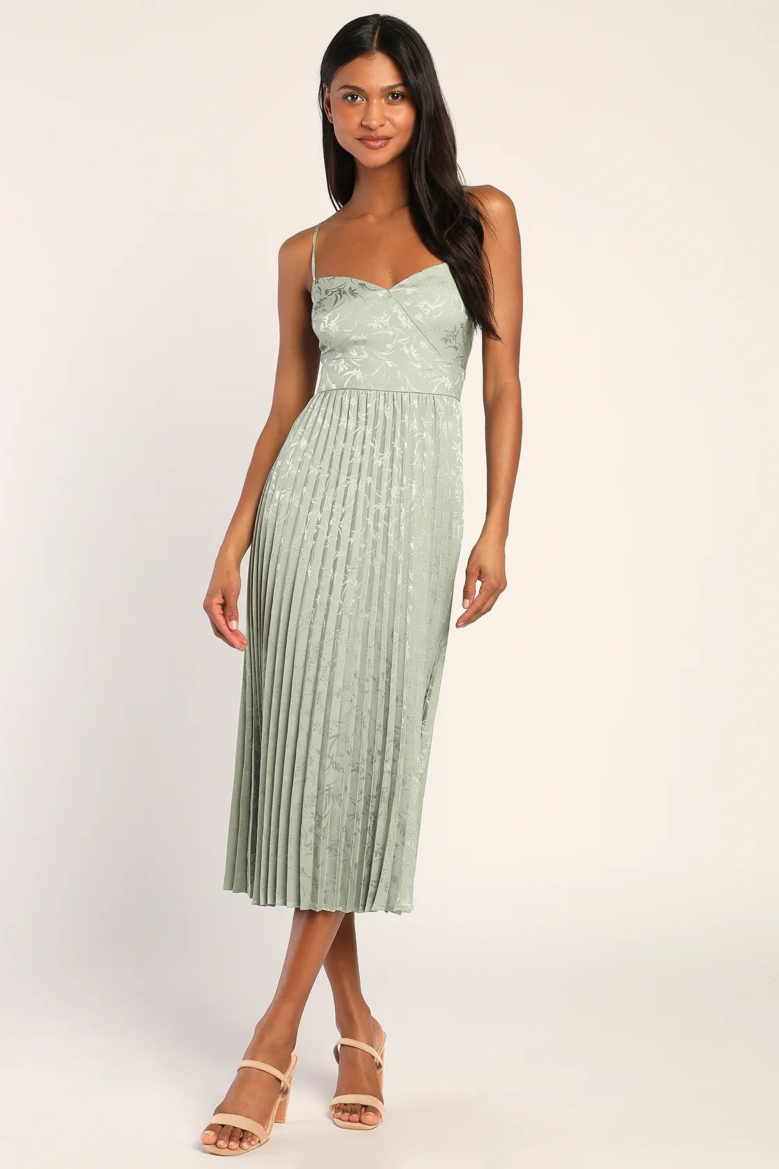 Regal Romance Black Floral Jacquard Pleated Satin Midi Dress